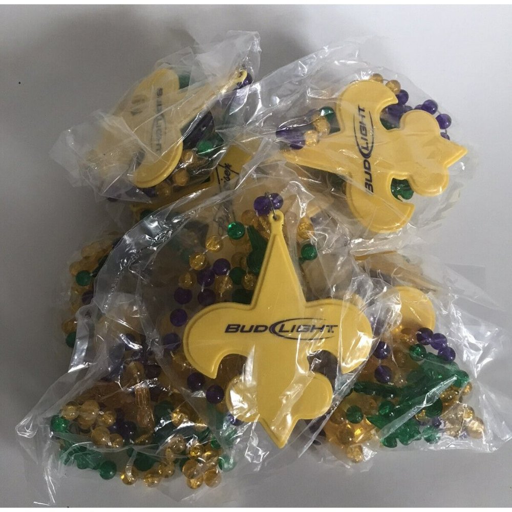 10 new in package liquor beer promo Mardi Gras style beads tri color